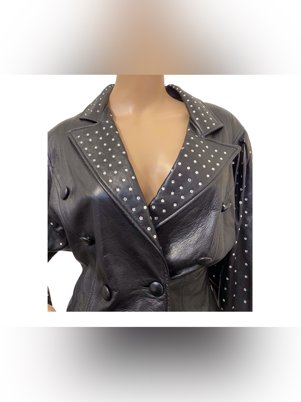 Dero Enteprises Vintage Black Studded Leather Double-Breasted Jacket, XS. - Picture 2 of 7